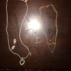 1 pandora bracelet, 2 necklaces, 2 pairs of hoop